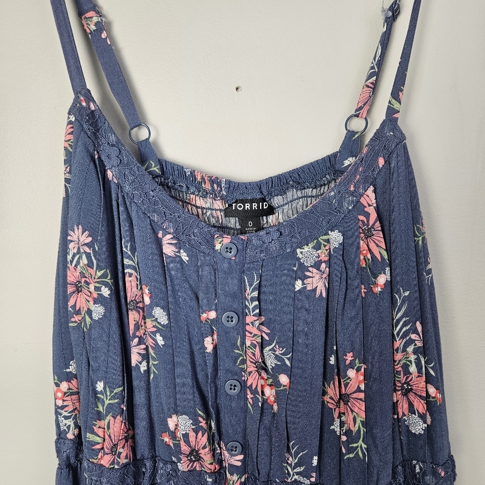 Torrid Blue Floral Tiered Ruffle Dress โ Size Large - Picture 3 of 8